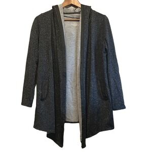 Cuddl Duds Hooded Open Front‎ Cardigan Cozy Knit Black Gray Sparkle XS